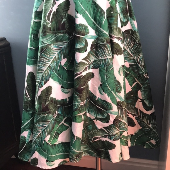 Grace Karin green & white tropical print sleeveless 60’s style circular dress - Picture 3 of 13